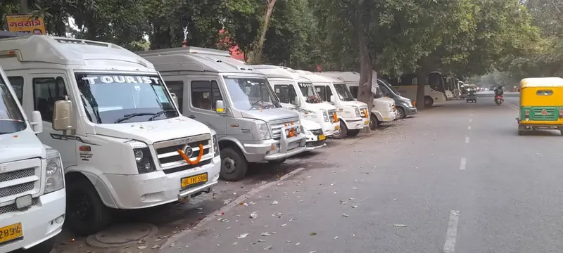 Tempo travellers parked in a row